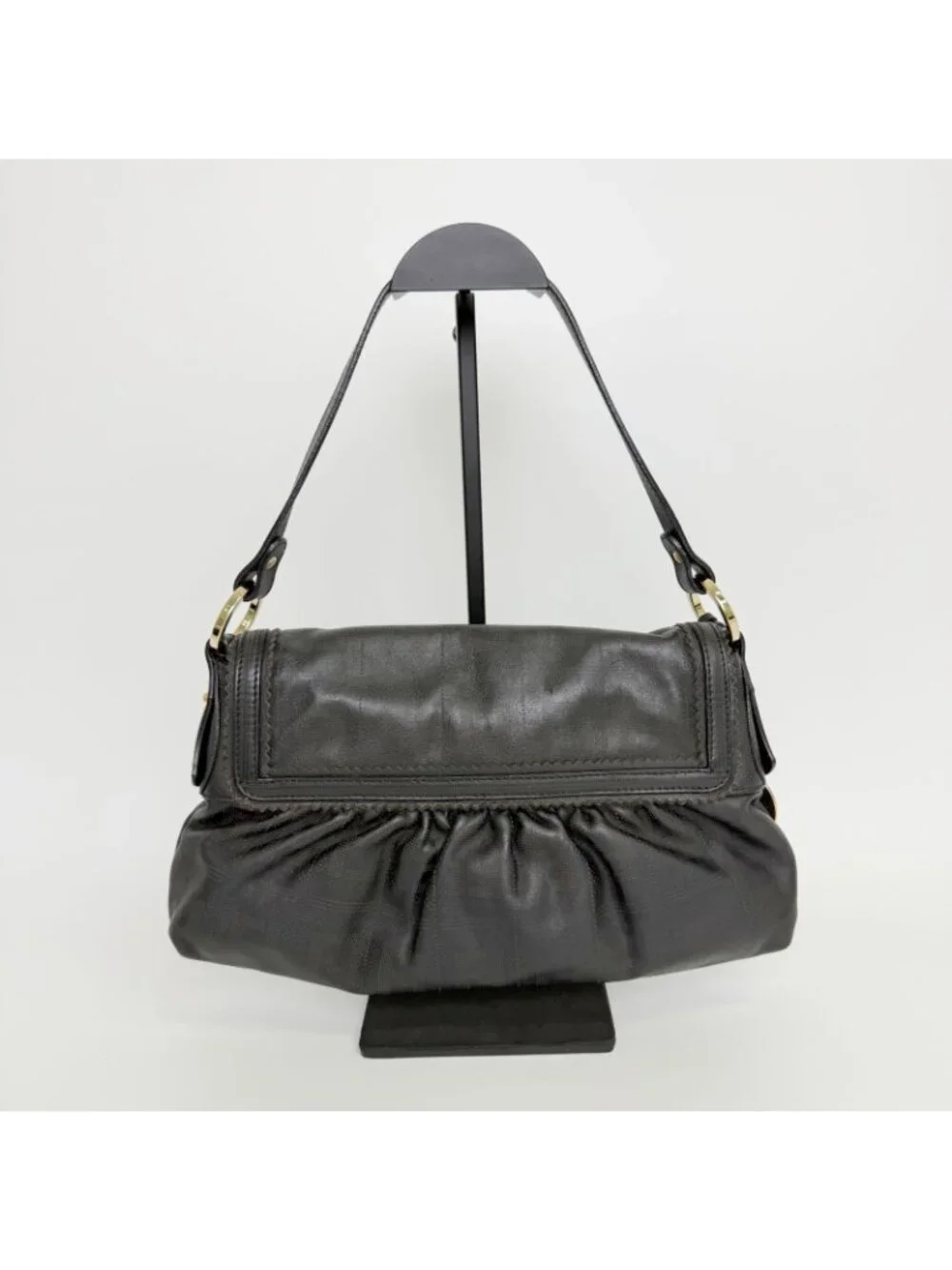 Fendi Mia Gather Shoulder Bag Leather Black Vintage